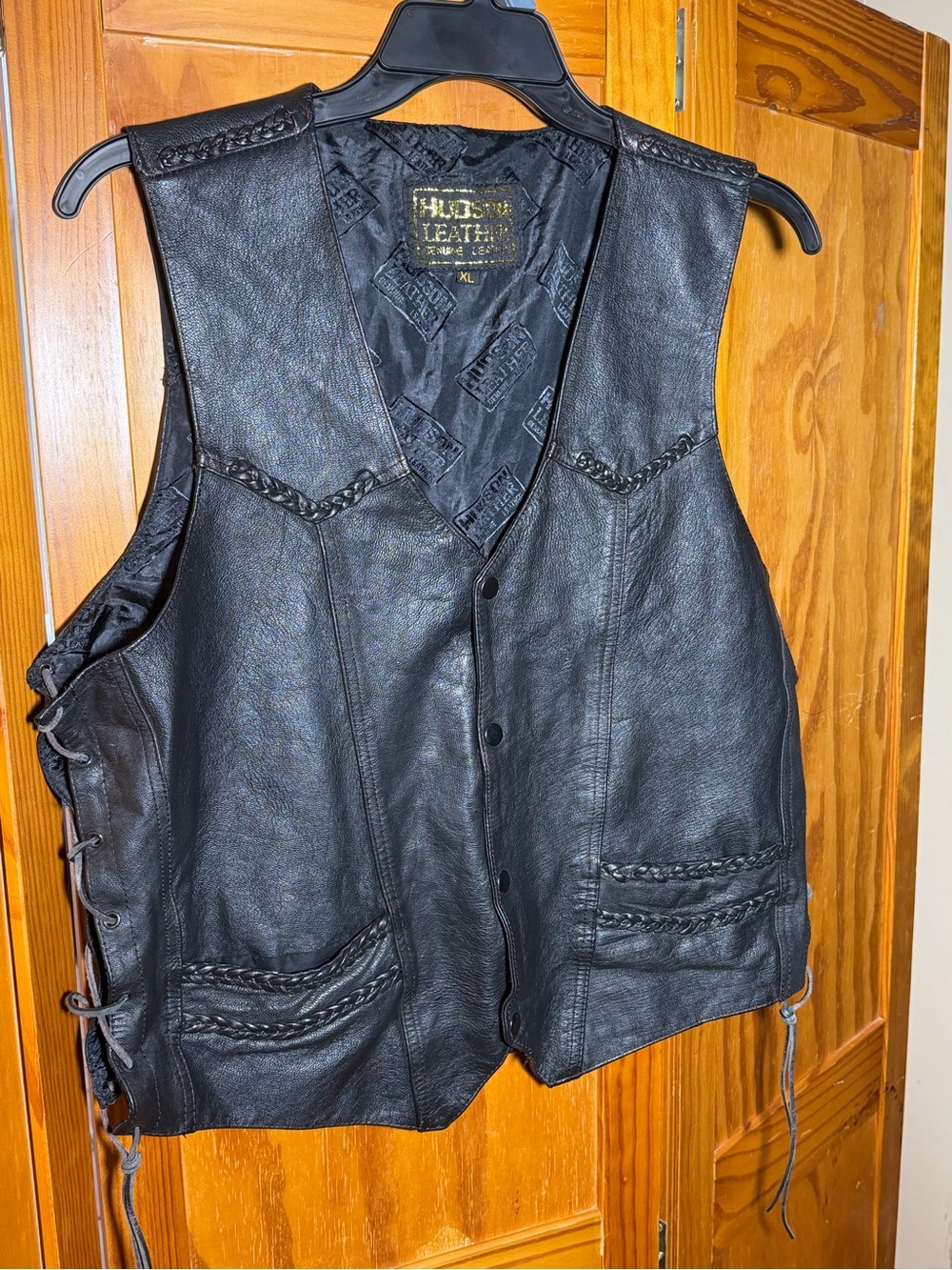 Hudson Black Leather Vest w,Side Leather Ties| Sz XL| Moto, Biker, Western